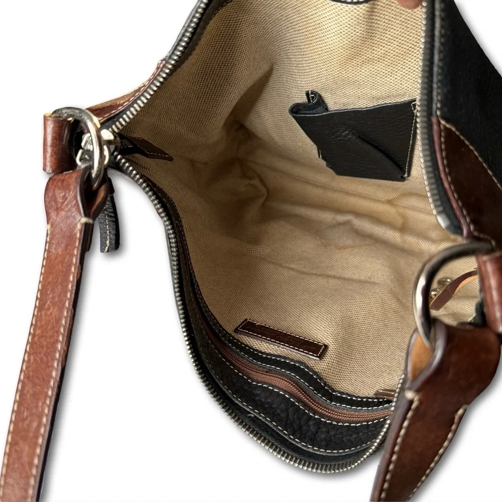 Vintage Dooney & Bourke Shoulder Bag Pebbled Leather Black Brown Hobo Large USA